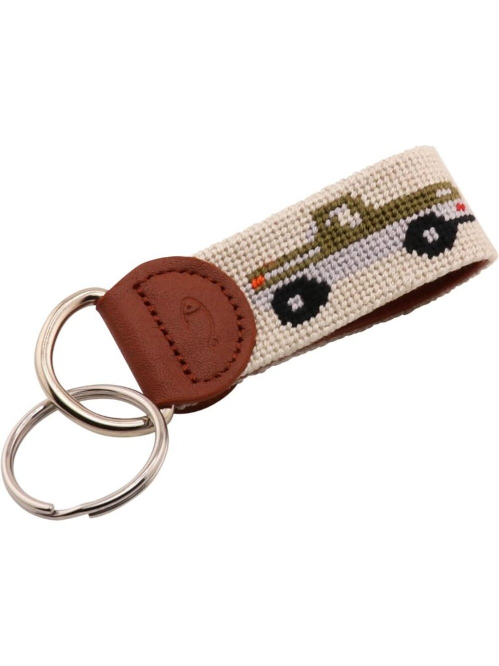 Hand-Stitched Leather Needlepoint Key Fob | Stylish Key Chain Accessory